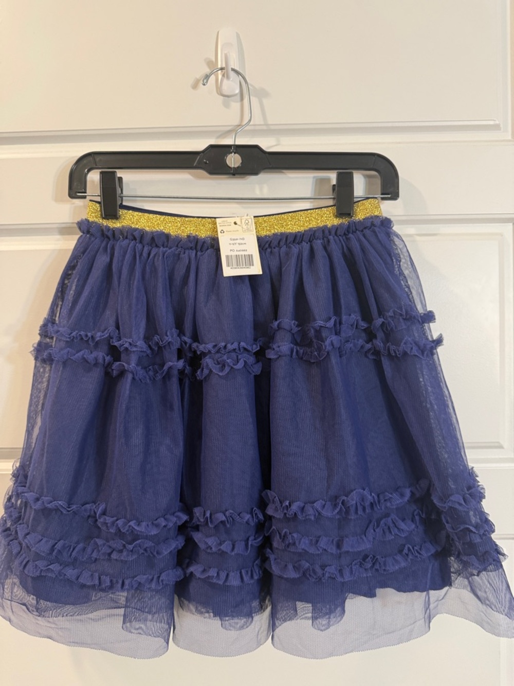 Mini Boden Navy Blue Embroided Tulle Skirt Gold Glitter Waistband 11-12y NWT - Picture 3 of 5
